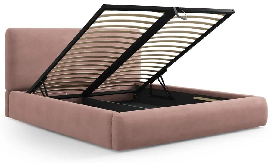 Ružová čalúnená dvojlôžková posteľ s úložným priestorom s roštom 180x200 cm Colonel – Cosmopolitan Design