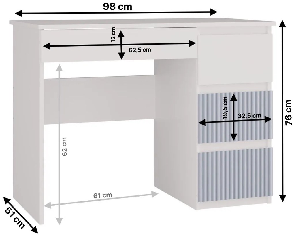 Detský písací stôl MALWA ARTESO bielo-modrý pravý