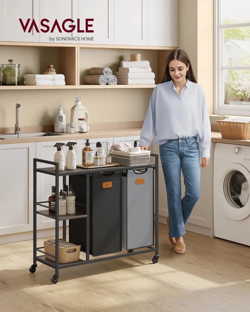 Koš na prádlo Vasagle Asas 100 l černý/šedý/hnědý