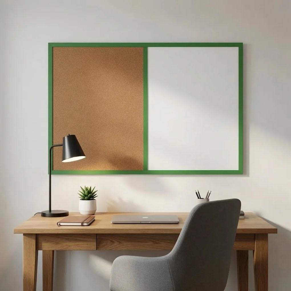 Toptabule.sk  Kombinovaná tabuľa biela v zelenom drevenom ráme COLOR 120x90 cm