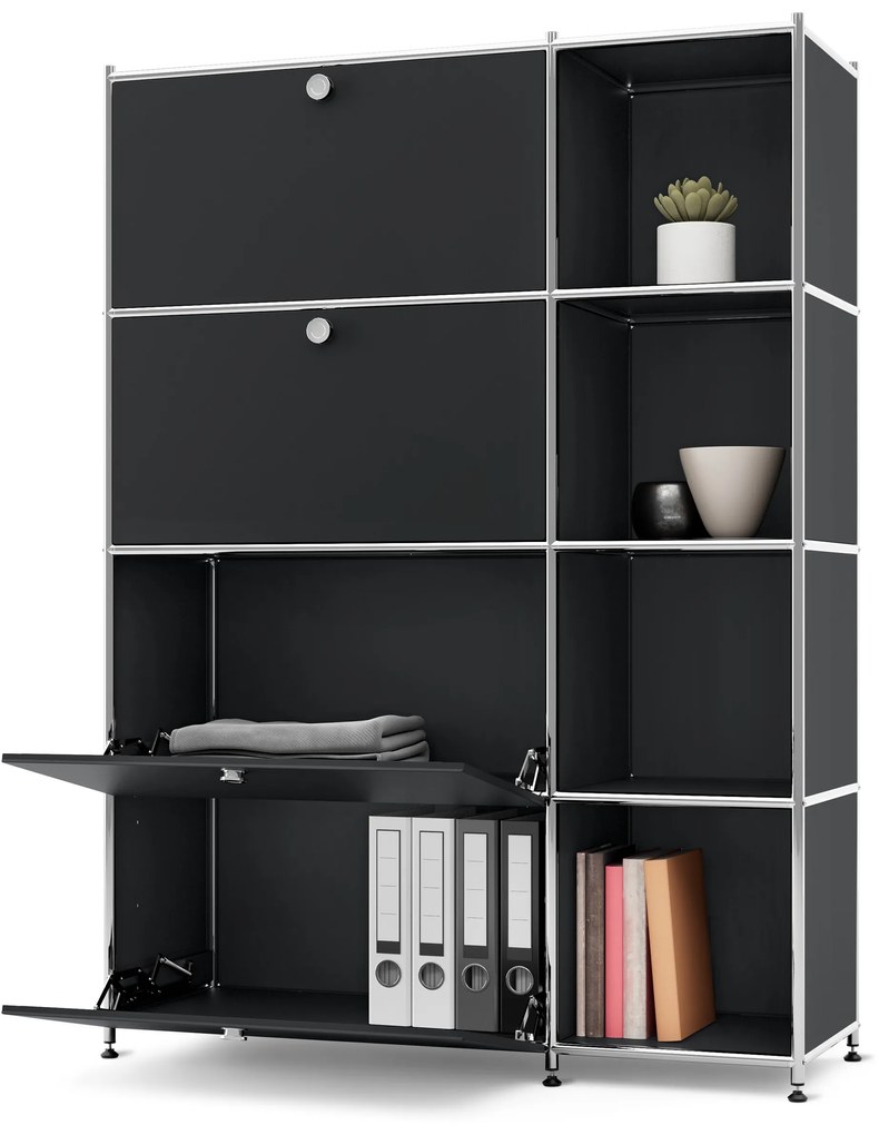 Kovová skrinka »CN3« so 4 výklopnými priečinkami, čierna