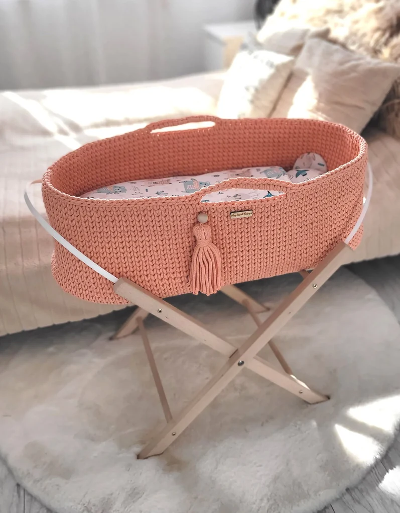My Sweet Baby Mojžišový košík BOHO Ručne vyrobený so stojanom - lososový
