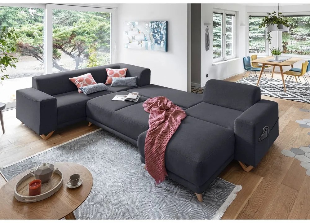 Antracitová rozkladacia/s úložným priestorom rohová pohovka (ľavý roh/do tvaru "U") Classy Sophie – Miuform