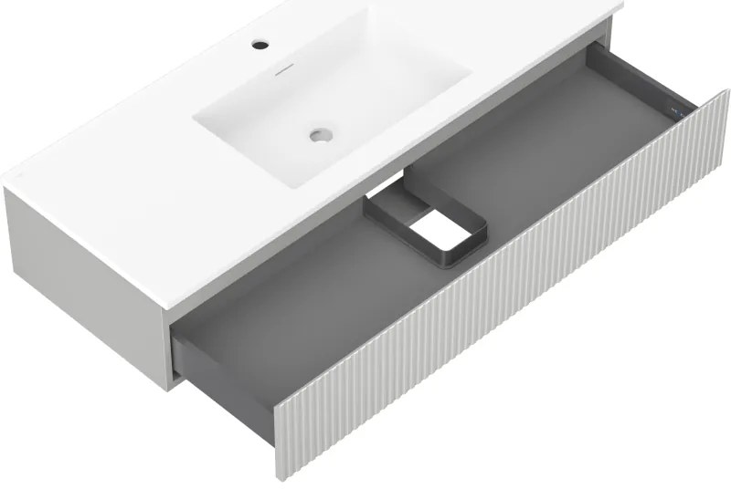 Mexen Rivel, kúpeľňová skrinka 120 cm s umývadlom Otis, 1 zásuvka, drážkovaná, sivá matná/biela, 91A20-12023-1-BF62-W18M01
