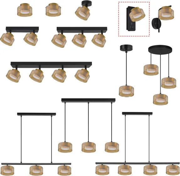 Brilagi - LED Nástenné svietidlo s USB portom AURA LUX 1xGX53/30W/230V čierna/zlatá