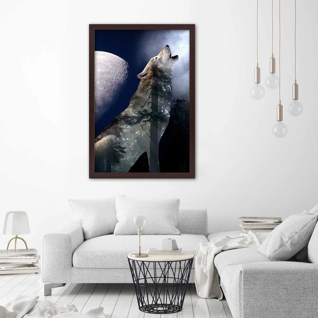 Gario Plagát Vlk vyje na mesiac Farba rámu: Bez rámu, Rozmery: 40 x 60 cm