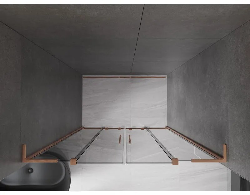 Mexen Velar L Duo, posuvné sprchové dvere do otvoru 140 cm, 8mm šedé sklo, medená matná, 871-140-003-42-65