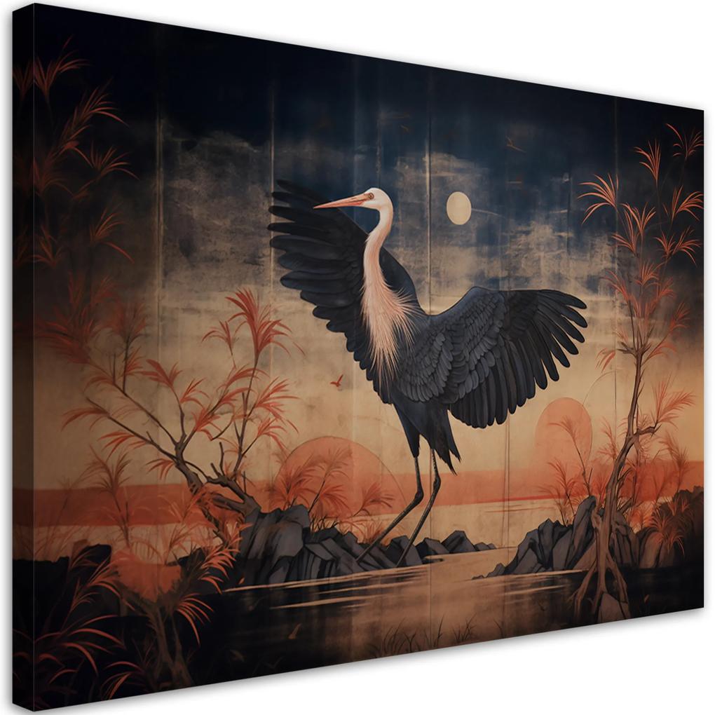 Gario Obraz na plátne Orientálny žeriav v noci Rozmery: 60 x 40 cm