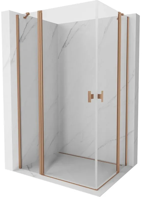 Mexen, Mexen Mist Duo sklápací sprchový kút 110 x 80 cm, transparentný, brúsená meď - 8A4-110-080-65-00