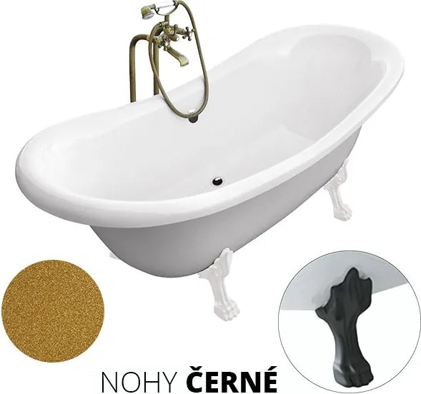 Besco Voľne stojaca vaňa zo sanitárneho kompozitu Amelia Glam Z 190x77 s prepadom BESCO-Typ výpuste: Click-Clack s prepadom, chróm, BESCO-Nôžky: Čier…