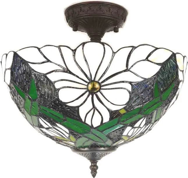 Krémovo-zelené stropné svietidlo Tiffany Malion - Ø 36*31 cm E27/max 2*40W