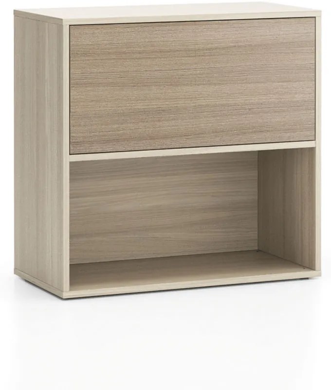 PLAN Kancelársky policový regál LAYERS, krátky, 1 box, 800 x 400 x 777, dub prírodný / dub morený
