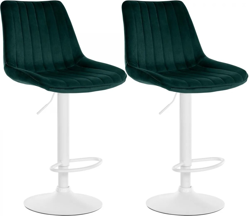 2x Barová stolička Toni - zamat, biely rám Zelená