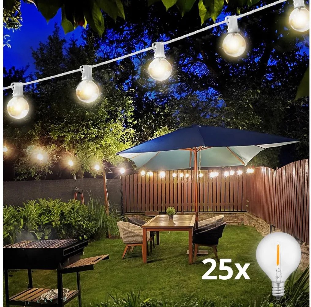 Brilagi - LED vonkajší dekoračný svetelný reťazec GIRLANDA 25xE12 20m biela IP44 teplá biela