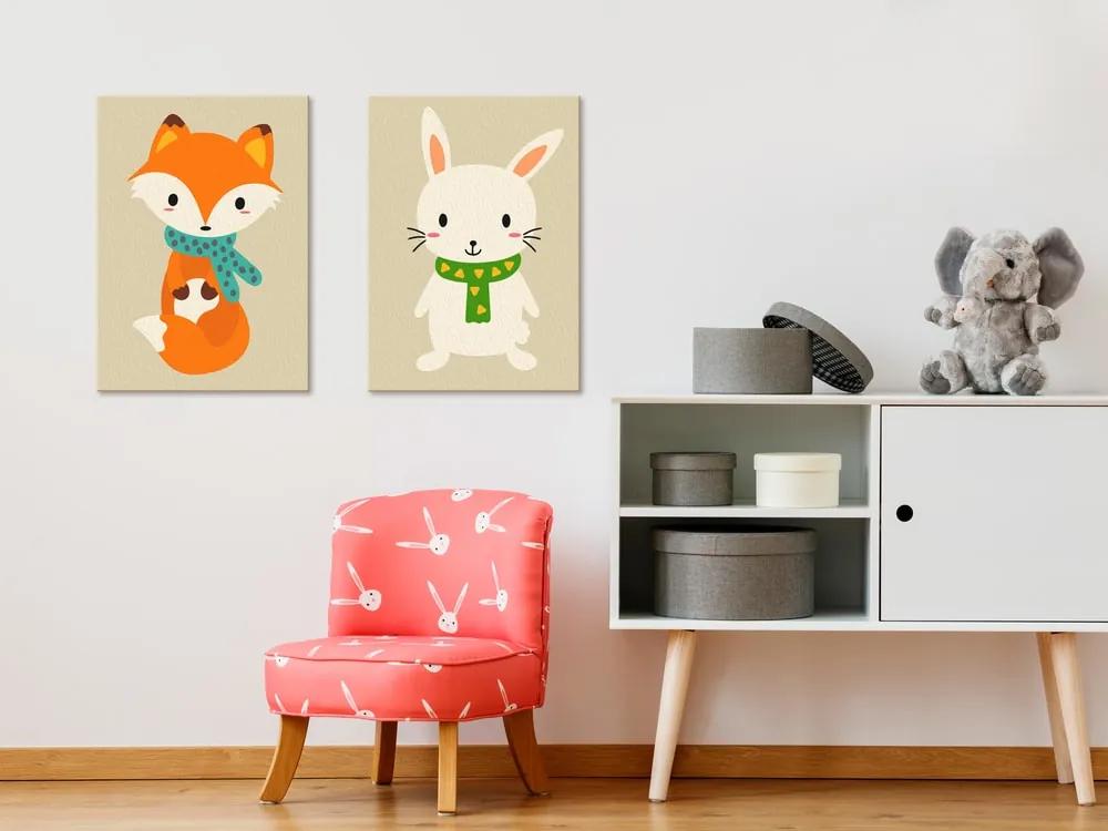 2-dielny obraz maľovaný podľa čísiel - Fox & Bunny