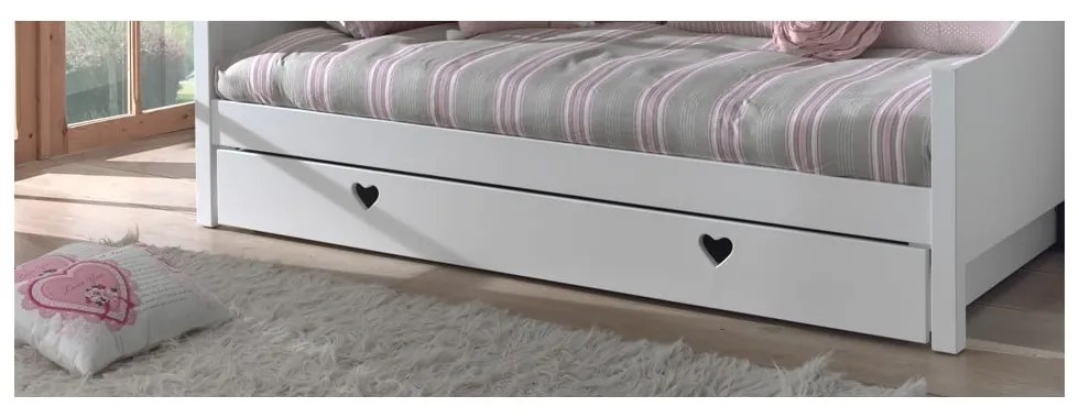Biela detská posteľ z borovicového dreva s výsuvným lôžkom s úložným priestorom 90x200 cm AMORI – Vipack