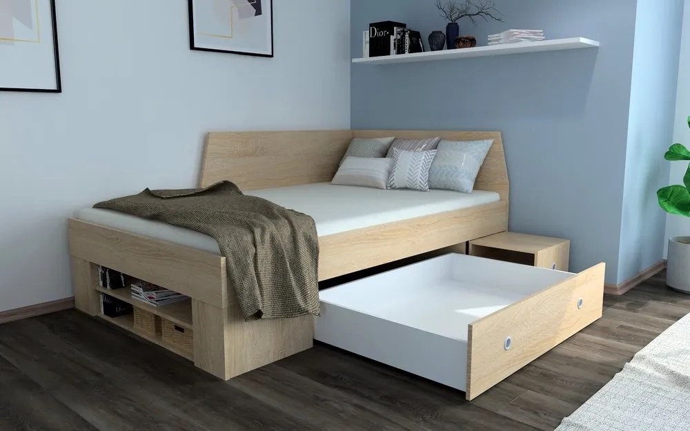 Úložná posteľ so zástenou Junior 120x200 cm, dub sonoma