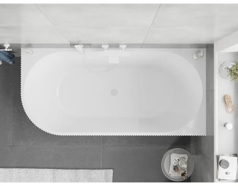 Mexen Silo, rohová voľne stojaca ryhovaná vaňa, pravá, 150 x 75 cm, biela-čierna, biely prepad, 52891507575P-20