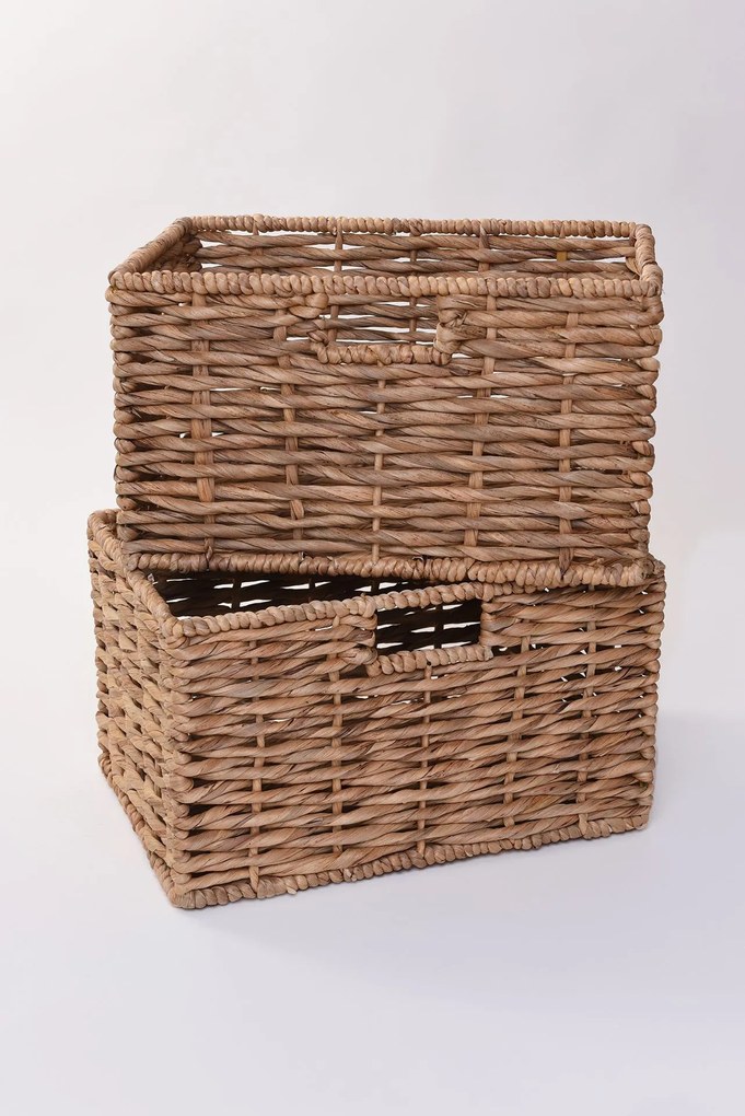 Sada 2 policových boxov KIRA, vodný hyacint, výška 20 cm, natur