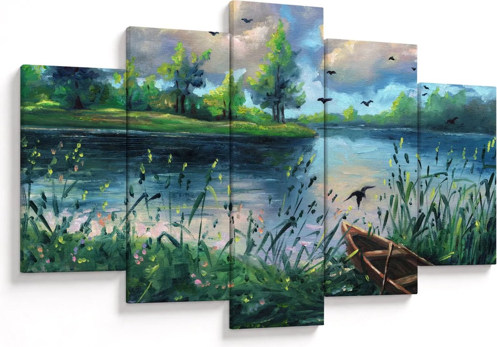 Obraz - Olejomaľba, Letný podvečer pri jazere (150x105 cm)