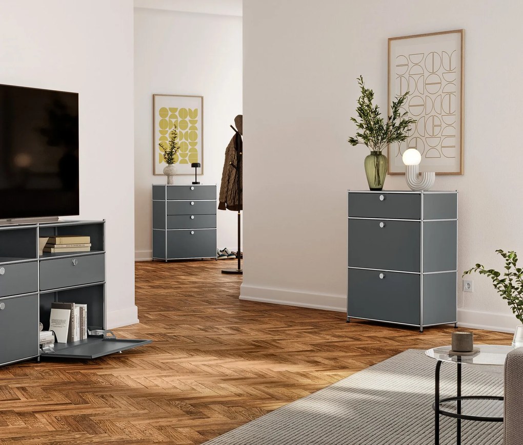 Komoda Kovová komoda »CN3« so zásuvkou a výklopnými priečinkami, sivá