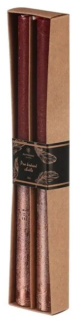 Súprava kónických sviečok, červená/medená, 2 ks, parafín, 25 cm