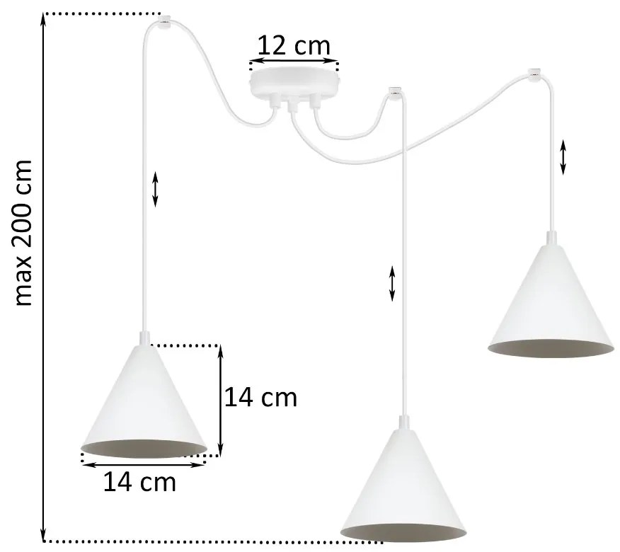 Závesné svietidlo Soho Spider, 3x biele kovové tienidlo, (fi 14cm)