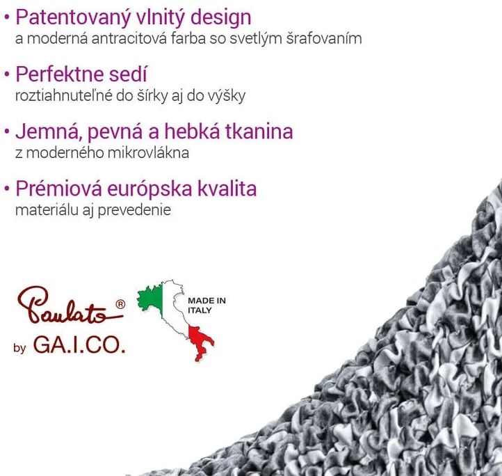 Bielastické poťahy GRAFITI NOVÉ antracit kreslo s drevenými rúčkami (š. 40 - 70 cm)