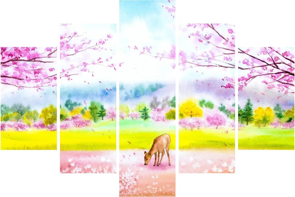 Obraz - Maľovaný srnček, aquarel (150x105 cm)