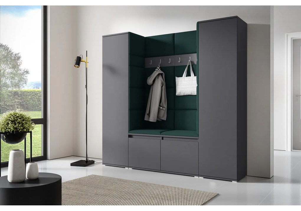 Predsieňová stena AMI 31 Bez zrkadla Grafit Fľašková zelená