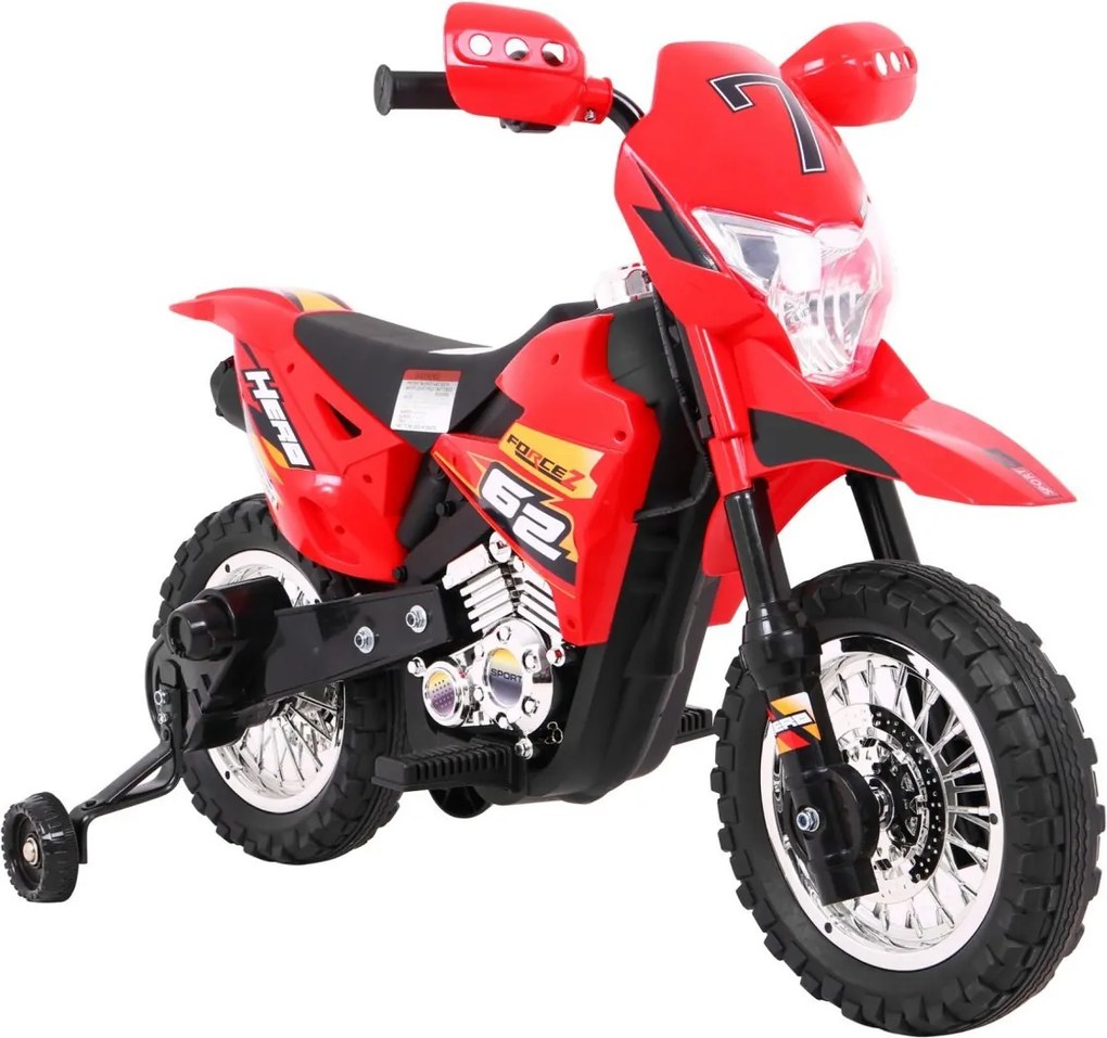 Ramiz Detská motorka Cross na batérie červená + pomocné kolieska + LED zvuky