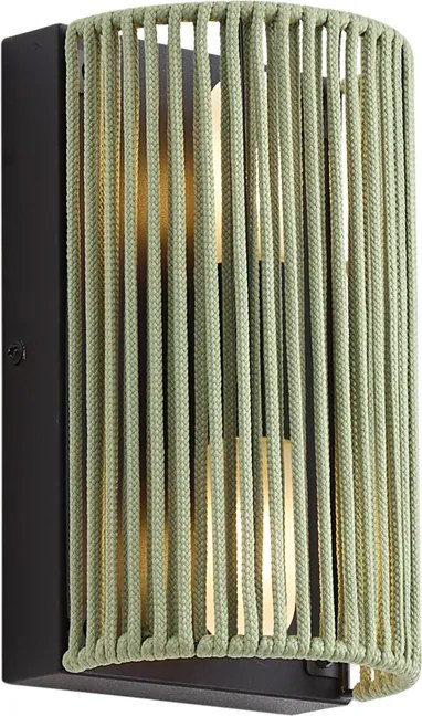 Japandi nástenné svietidlo zelené s čiernou farbou a lanom IP44 - Jayla