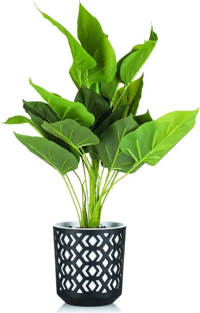 PLASTOVÝ KVETINÁČ ETNIC SADA 2KS 14,8X13,9 CM+20,1X19,5 CM ČIERNA