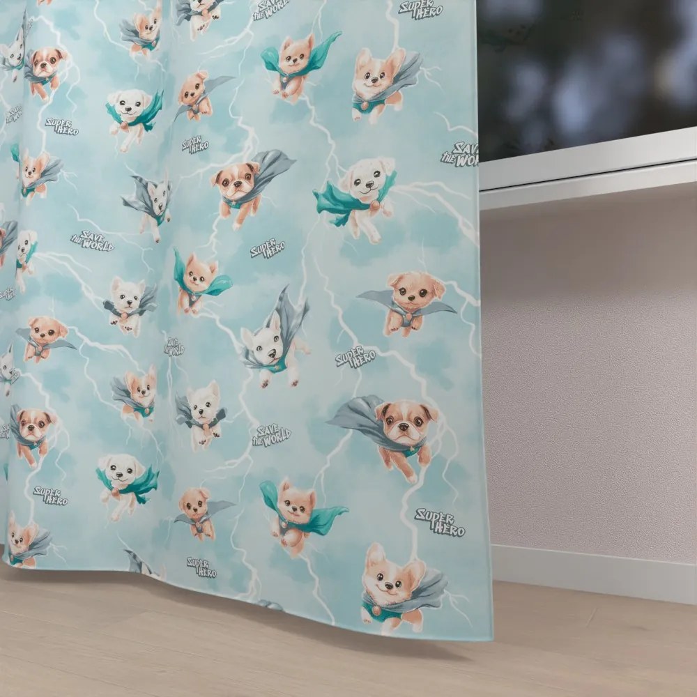 Biante Detský bavlnený záves Sandra SA-651 Psí superhrdinovia na ľadovo modrom 150x260 cm