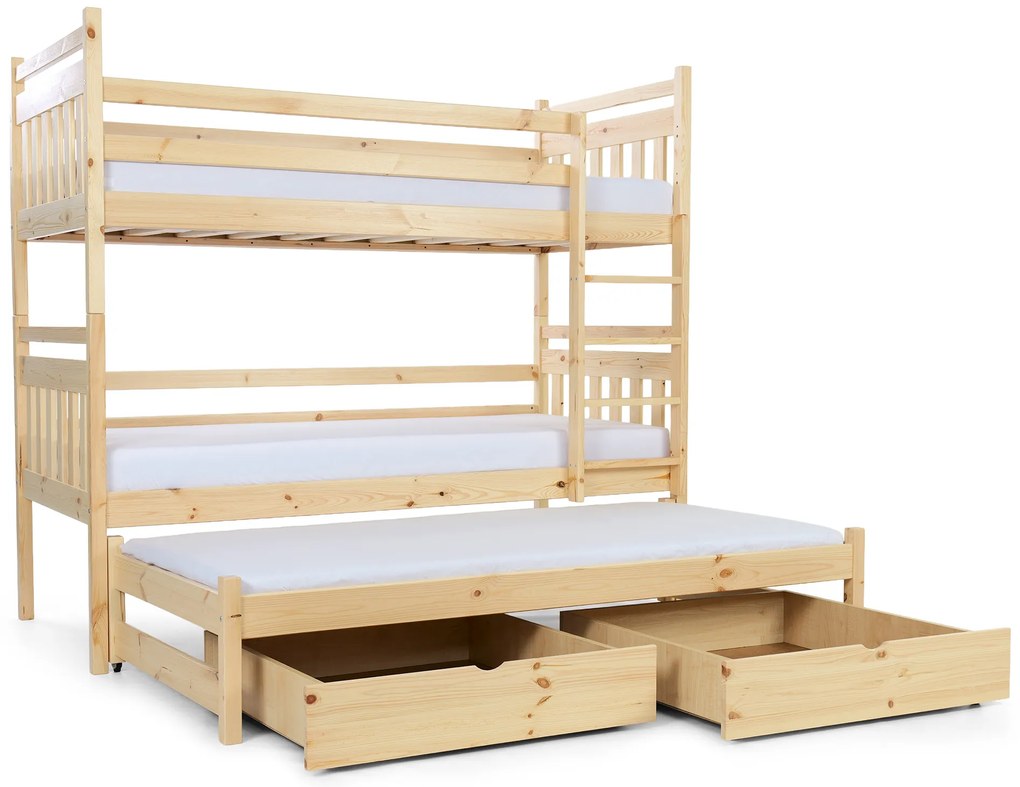 Wilsondo Poschodová posteľ s prístelkou Petra 5 - prírodná Rozmer: 180x80