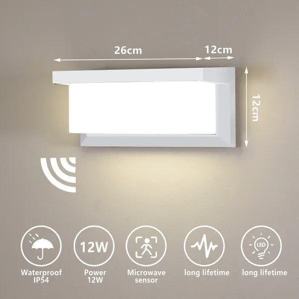 Brilagi-LED Vonkajšie nástenné svietidlo so senzorom BRICKY LED/12W/230V biela IP54