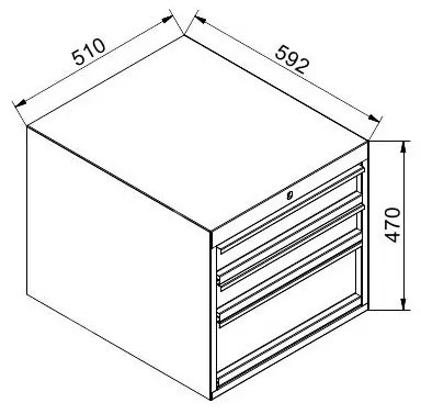 Závesný dielenský box na náradie k pracovným stolom GD, 3 zásuvky, zámok, 510 x 592 x 470 mm, modrá / sivá
