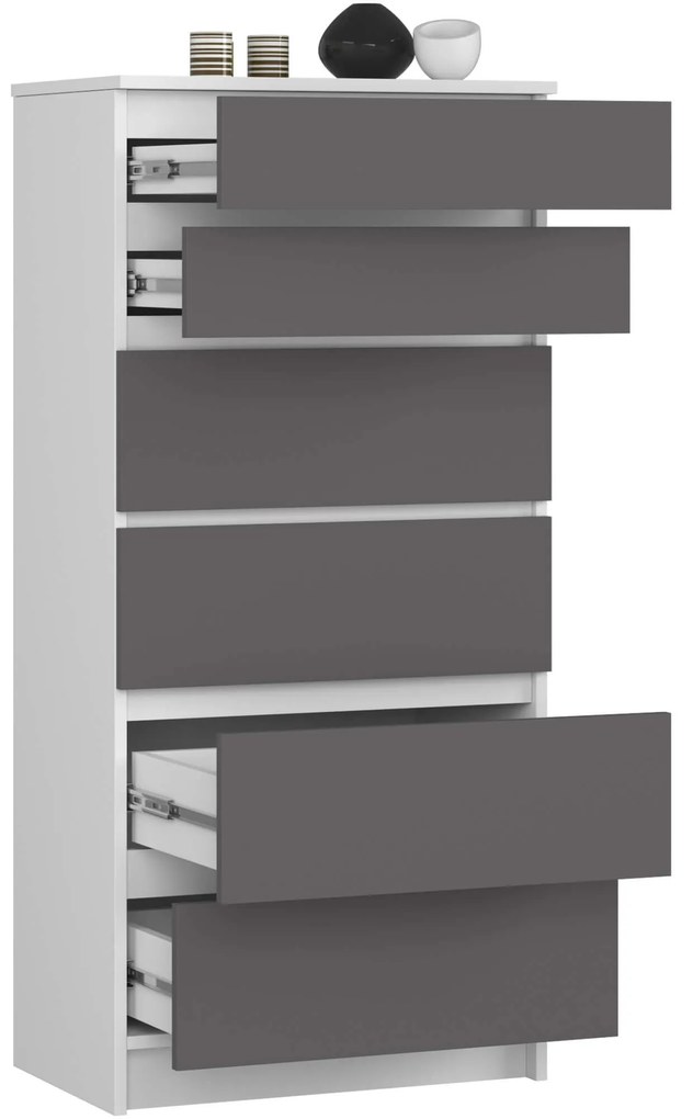 Komoda Kuba 60 cm - 6 zásuviek I biela/grafit