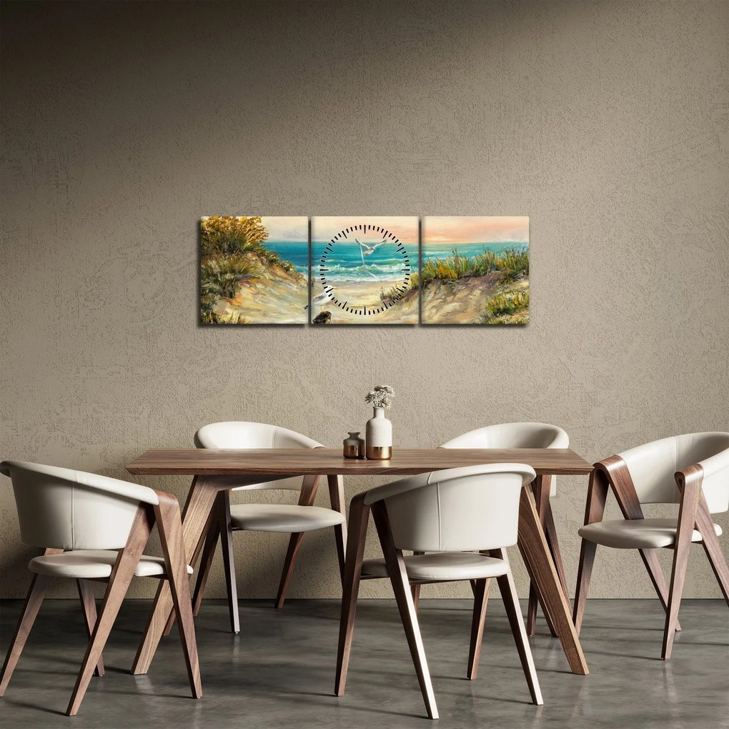 Obraz - Piesočná pláž (s hodinami) (90x30 cm)