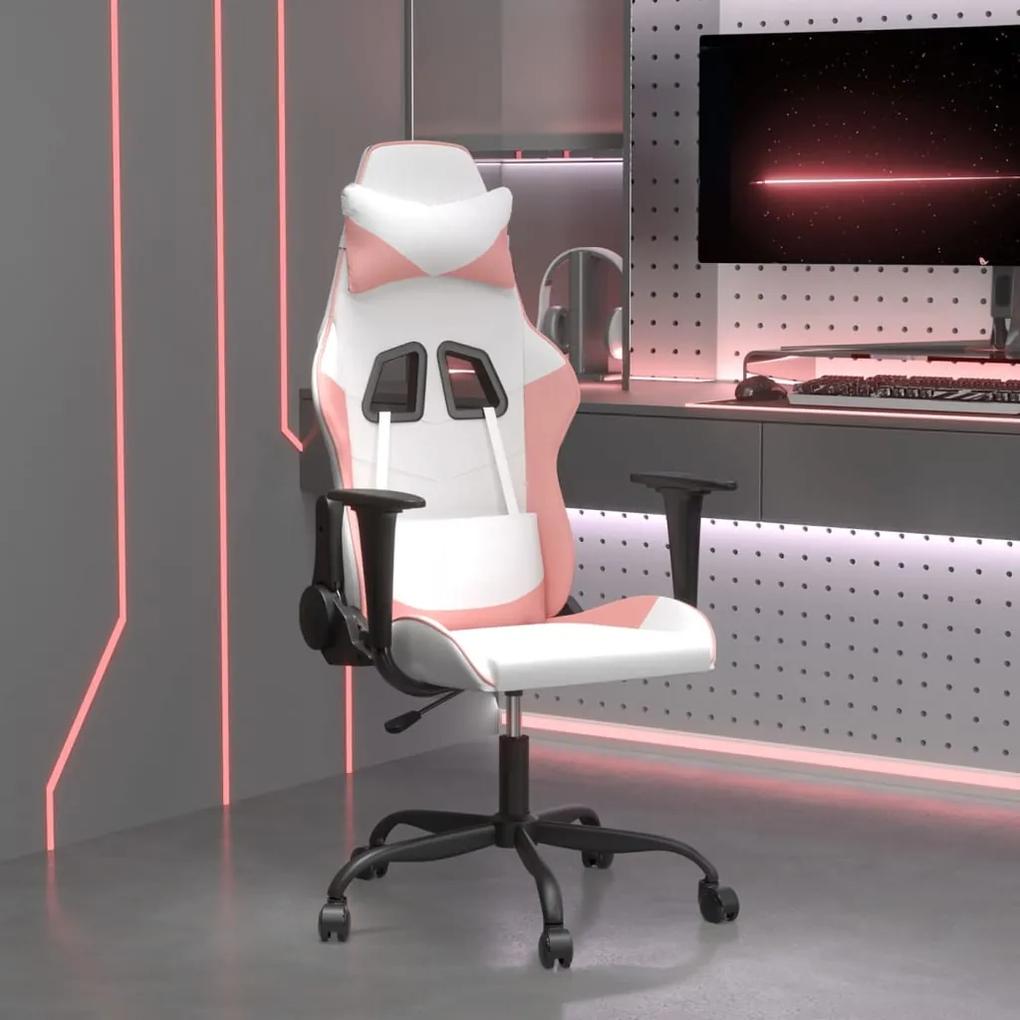 Herná stolička biela a ružová umelá koža 3143650
