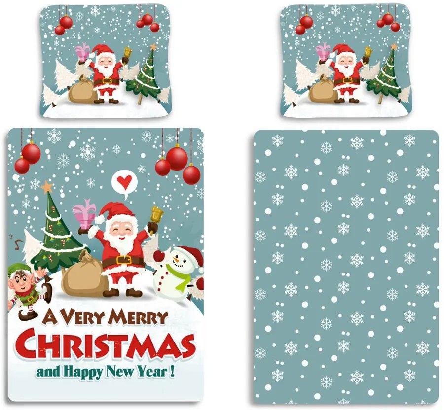 Vianočné bavlnené posteľné obliečky A Very Merry Christmas and Happy New Year - 100% bavlna - 70 x 90 cm + 140 x 200 cm