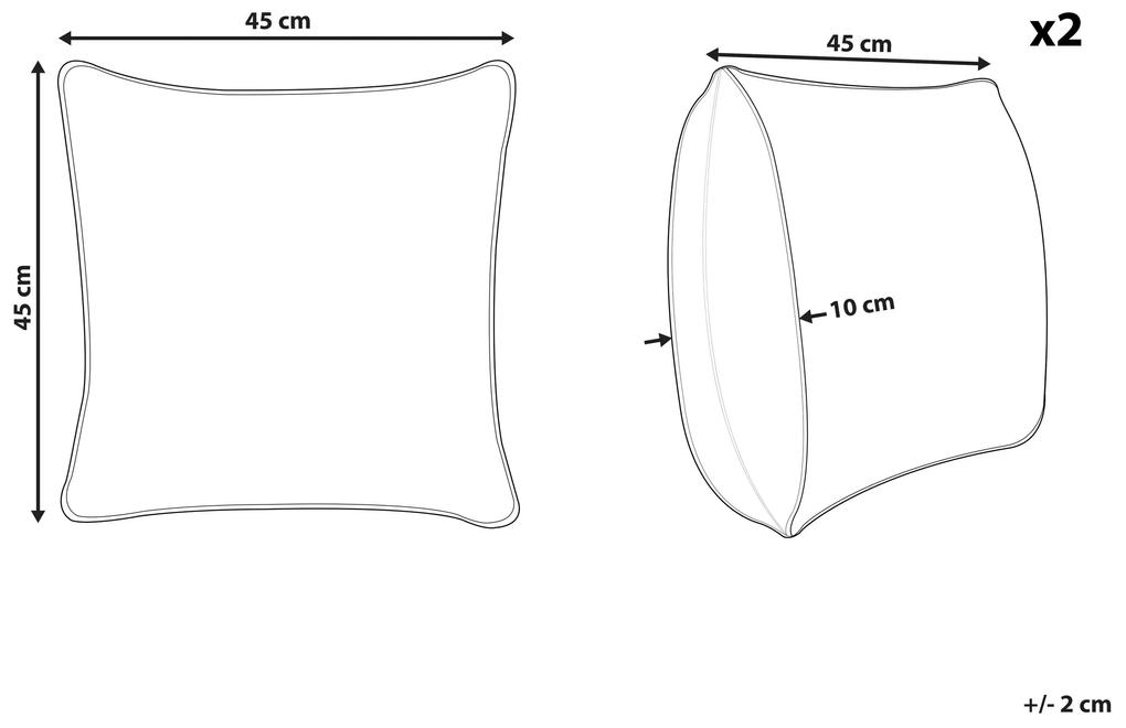 Sada 2 zamatových vankúšov so vzorom 45 x 45 cm krémovobiela MULLEIN Beliani