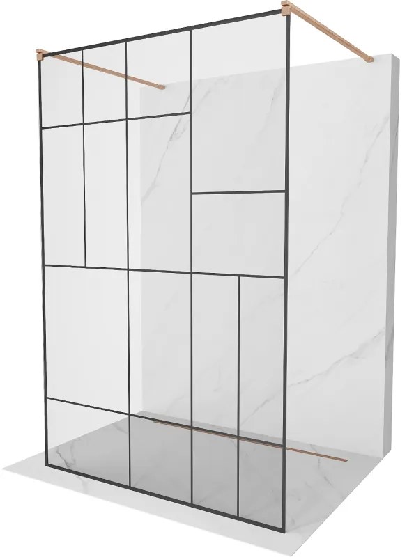 Mexen Kioto, sprchová zástena Walk-In 120 x 200 cm, 8mm sklo čierny vzor, medený matný profil, 800-120-002-65-78