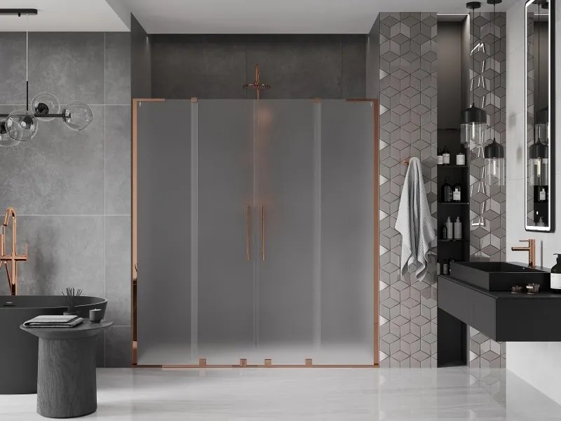 Mexen Velar L Duo, posuvné sprchové dvere do otvoru 170 cm, 8mm sklo námraza, ružové zlato, 871-170-003-32-60