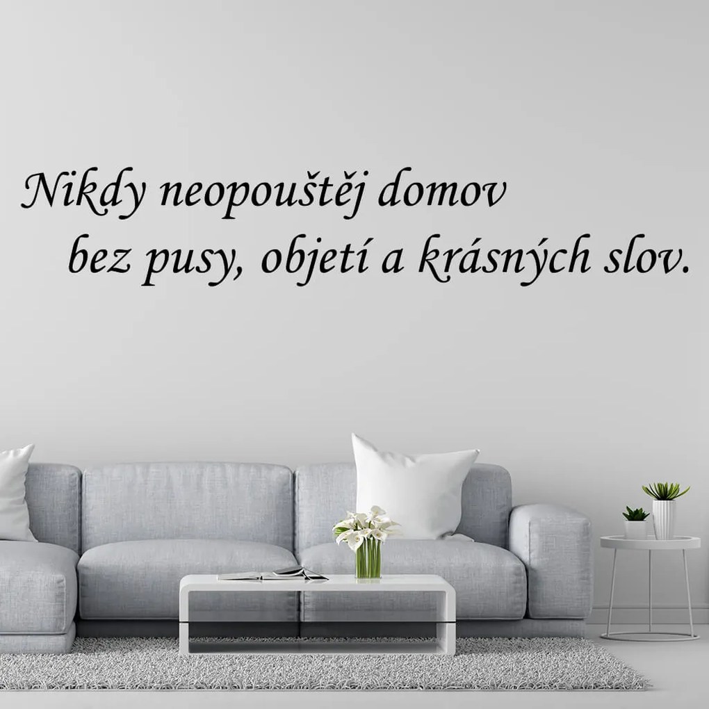 Veselá Stena Samolepka Nikdy neopúšťaj domov bez pusy, objatia a krásnych slov Farba: béžová, Veľkosť: 80 x 18 cm