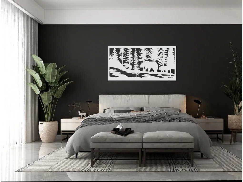 drevko Drevený obraz Medvede v lese Rozmer obrazu: 22 x 44,5 cm, Farba dekorácie: Čierna