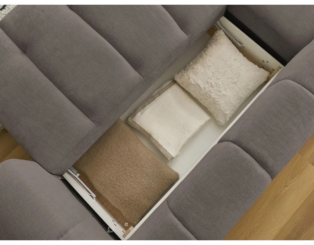 Taupe rozkladacia/s úložným priestorom rohová pohovka (ľavý roh/s leňoškou) Fuji – Bobochic Paris