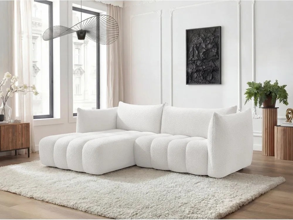 Biela rohová pohovka z textílie buklé (ľavý roh/s leňoškou) Azra – Bobochic Paris