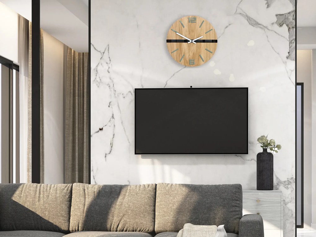 Dřevěné nástěnné hodiny Android 33,5 cm dub přírodní/černé