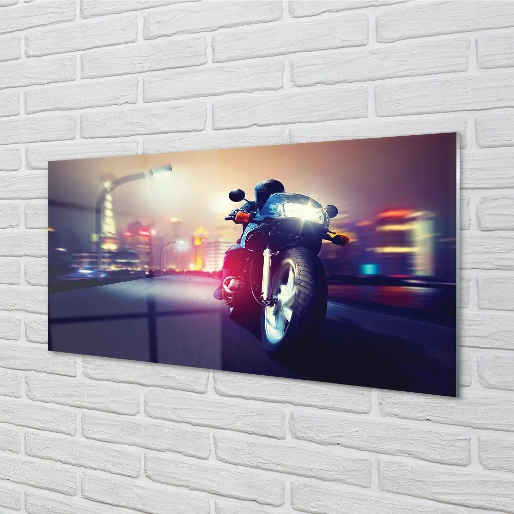 Obraz na skle Motocykel sky city 100x50 cm